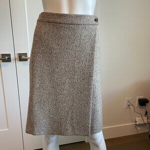 Brooks Brothers Classic Lined Tweed Wool Blend Wrap Skirt Brown Tan Cream Sz 8